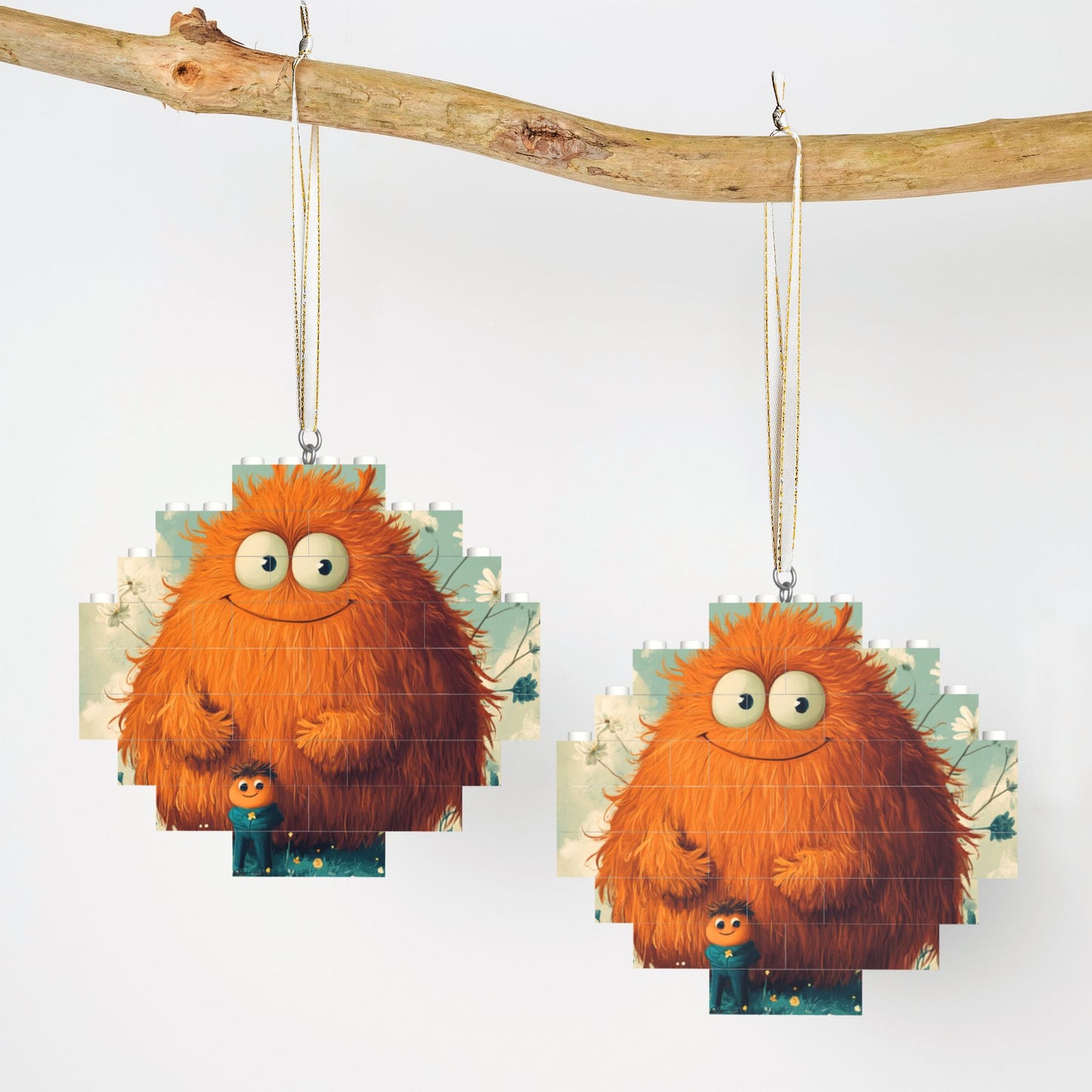 Warm Orange Fluffy Monster Puzzle Hanging Ornament - Creative DIY Building Block Home