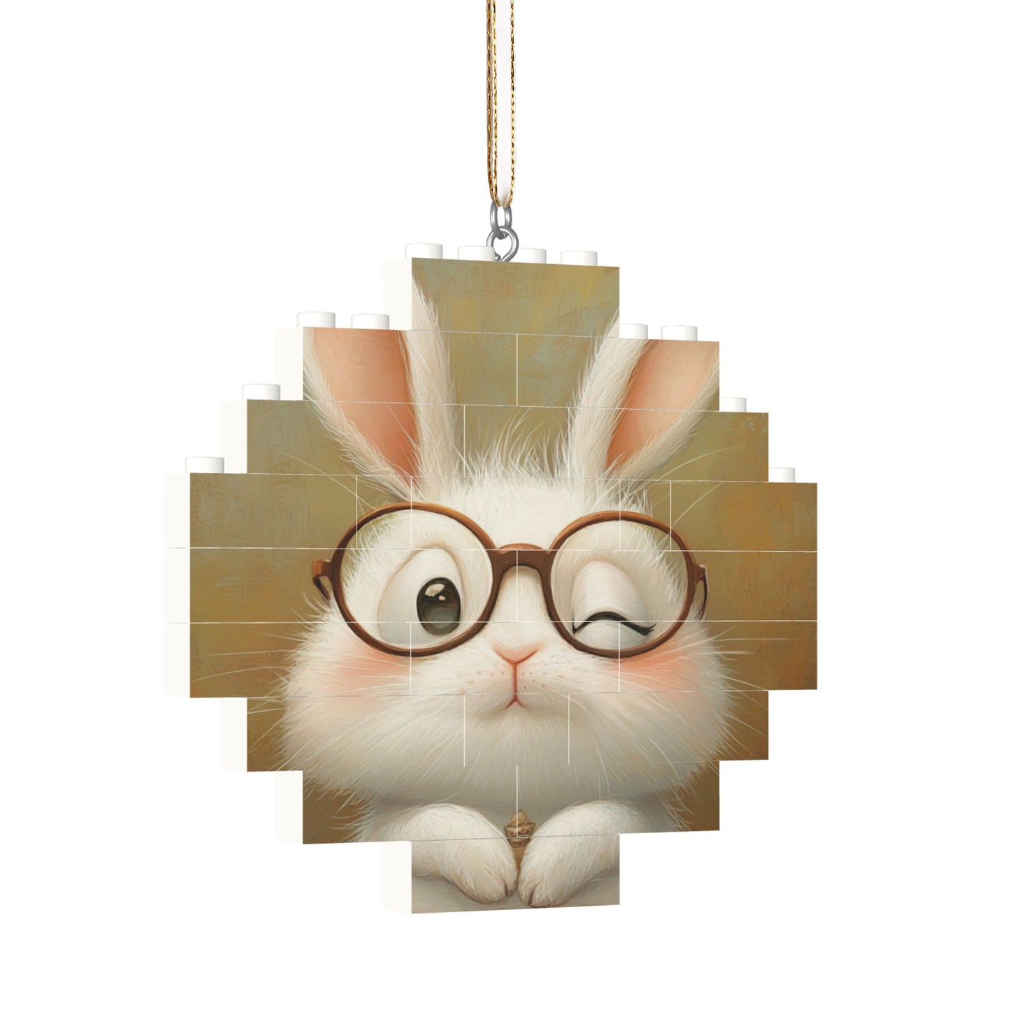 Adorable Glasses Bunny Puzzle Ornament - Creative DIY Building Block Home Decor
