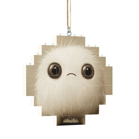 Adorable Big-Eyed White Fluffy Ball Puzzle Ornament - Creative DIY Building Blocks Décor
