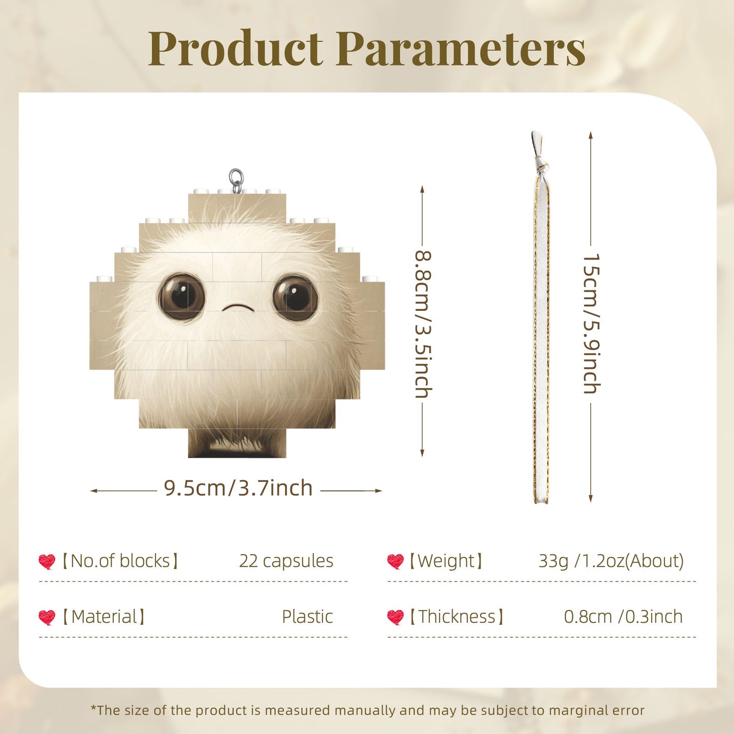 Adorable Big-Eyed White Fluffy Ball Puzzle Ornament - Creative DIY Building Blocks Décor