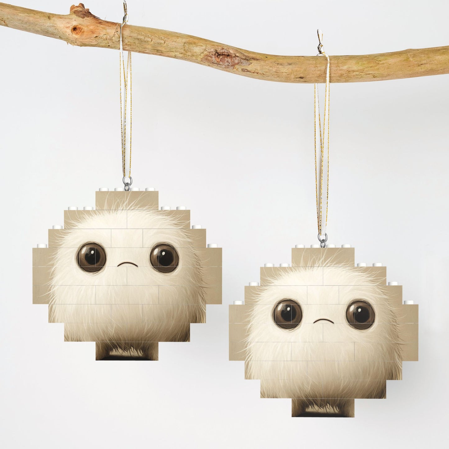 Adorable Big-Eyed White Fluffy Ball Puzzle Ornament - Creative DIY Building Blocks Décor