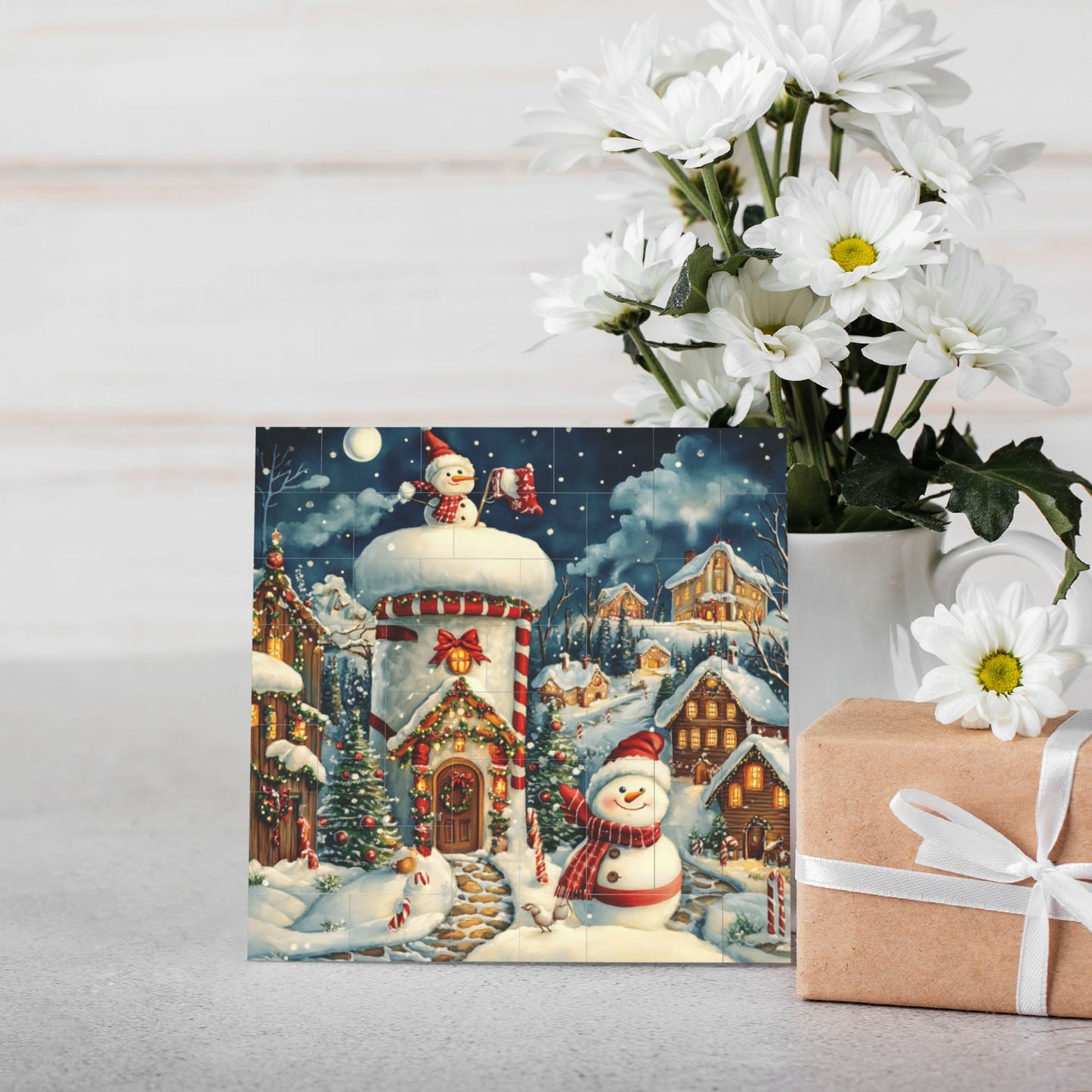 63-Piece Christmas Snow Scene Puzzle - High-Quality Plastic Puzzle, Winter Theme Design, 0.7cm Thickness, 99g