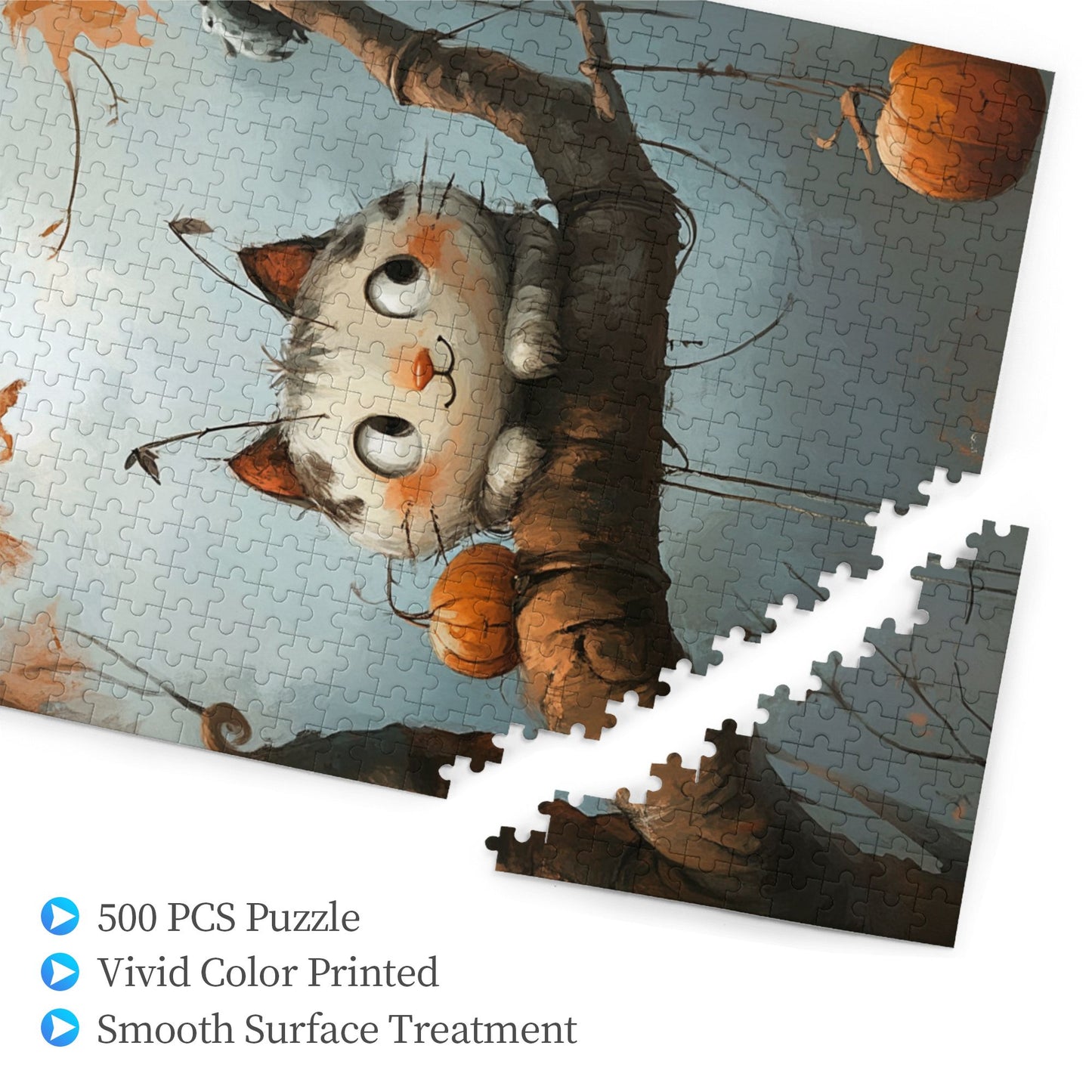 Autumn Whimsy Cat Puzzle - 500-Piece Handmade Artistic Jigsaw, Discover the Magic of the Fall Forest